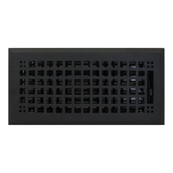 6" x 10" (7.625" x 11.625" Overall) Flat Black (Textured) Mission Register with Damper (HVAC Vent Cover)