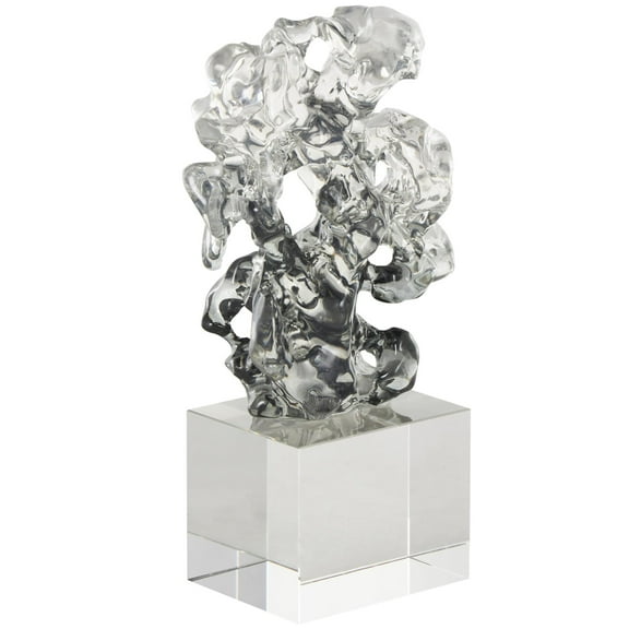 6" x 10" Clear Glass Freeform Abstract Sculpture with Clear Square Base, by DecMode