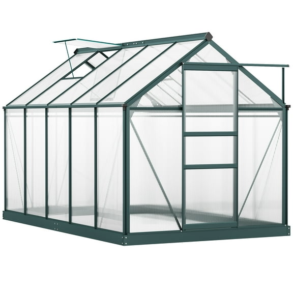 6' x 10' Greenhouse for Outdoors, Polycarbonate Greenhouse with Rain Gutter and Roof Vent, Aluminum Walk-in Green Houses for Outside for Patio Backyard Garden, Dark Green