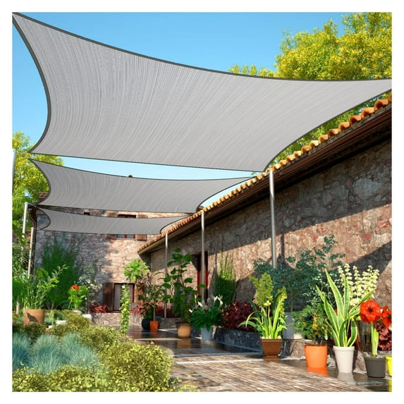 6' x 10' Grey Sun Shade Sail UPF50 Rectangle SMTAPR1013 Canopy Fabric Cloth Screen, Water and Air Permeable & UV Resistant, Heavy Duty, Carport Patio Outdoor - We Customize Size