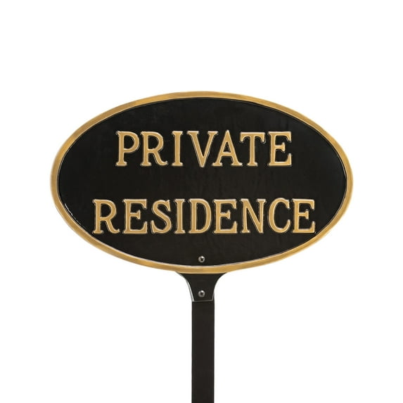 6" x 10" Small Oval Private Residence Statement Plaque Sign with Lawn Stake - Black/Gold