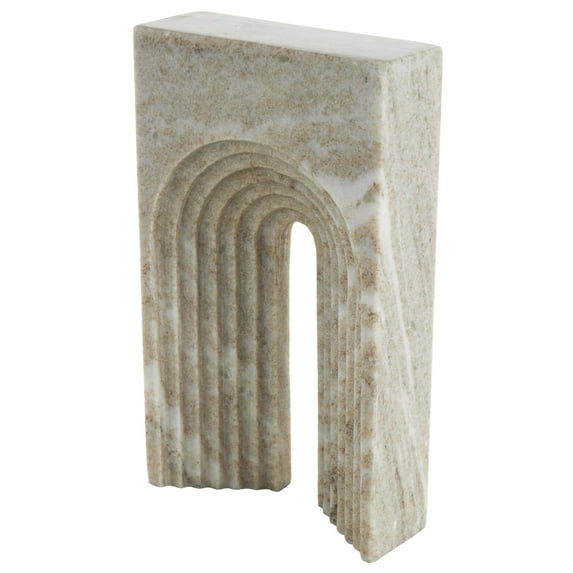 6" x 11" Beige Marble Rectangular Geometric Sculpture with Arched Groove Interior, by DecMode