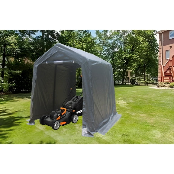 7' x 12' Outdoor Storage Shelter, Heavy Duty Portable Carport Canopy with Rolling Door and Sidewall, Gray Multifunctional Storage Shed for Tool Firewood Bikes Motorcycle ATV