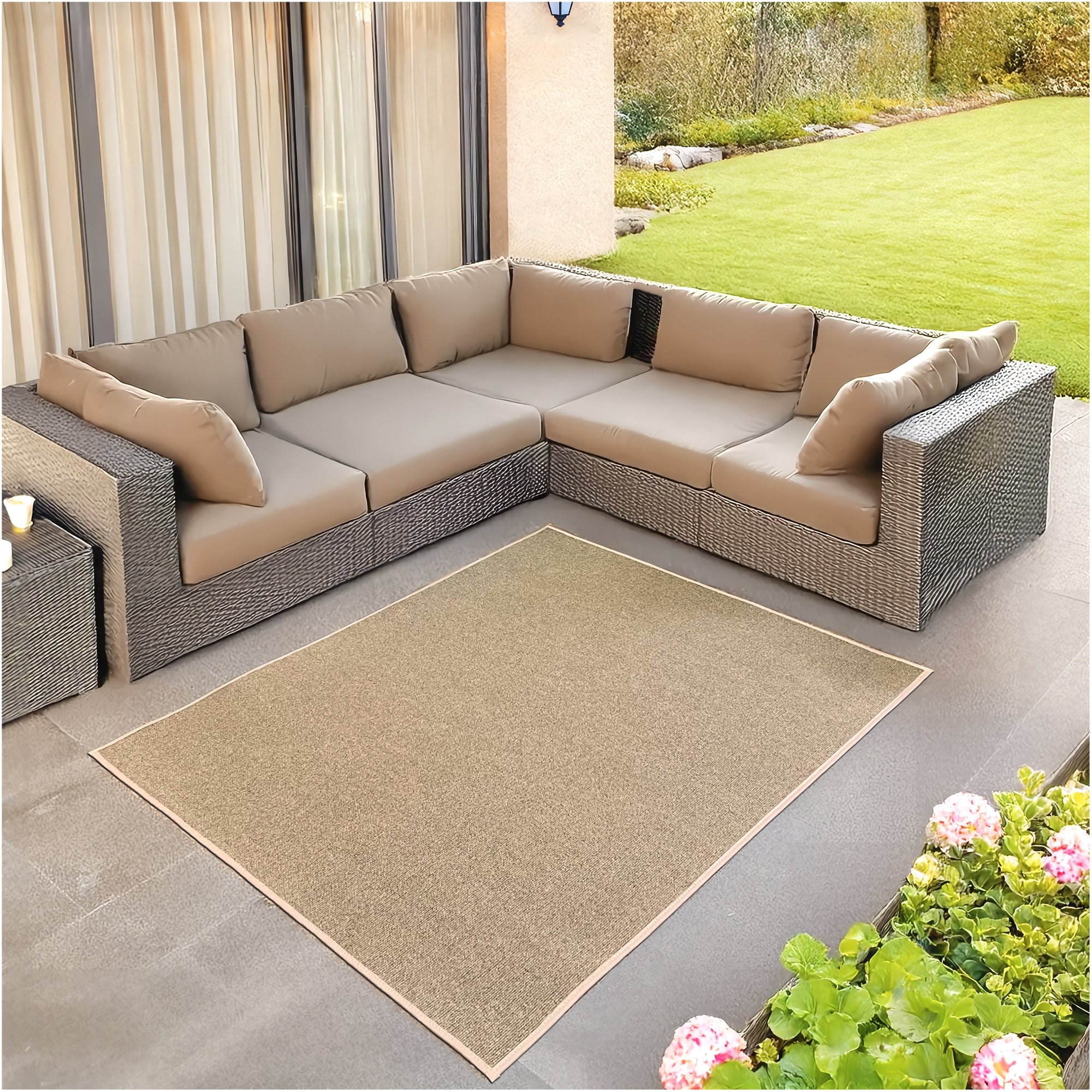 Koeckritz Rugs 6' x 12' Premium Ribbed Indoor/Outdoor Area Rug Quick Dry, Lightweight, Taupe