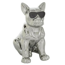 6" x 12" Silver Ceramic Bulldog Sculpture with Sunglasses, by CosmoLiving by Cosmopolitan