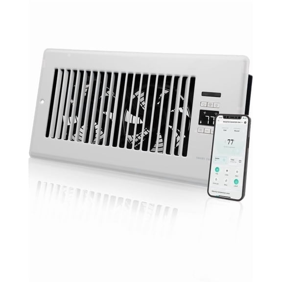 6" x 12" Super Quiet Register Booster Fan - Upgrade Smart Register Vent with Ionizer and Dual Intelligent Thermostat Control - Heating Cooling Vent Fan Booster (White)