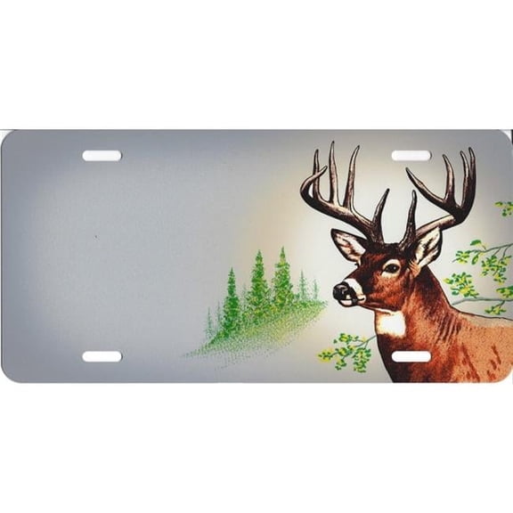 6 x 12 in. Offset Buck Mountain Scene License Plate