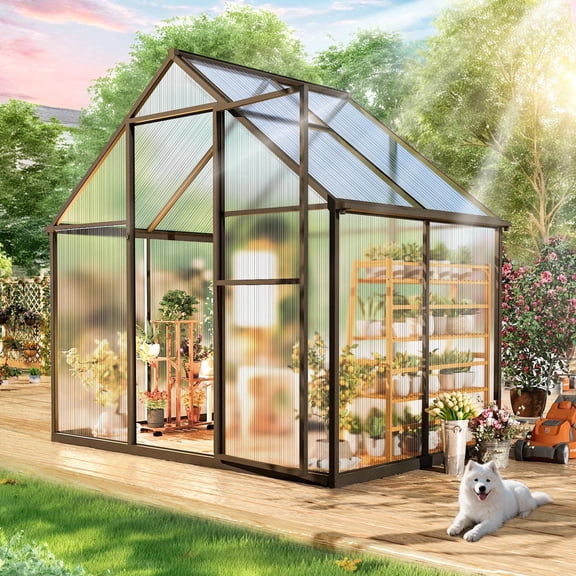 6 x 4Ft Large Outdoor Greenhouse with 2 Vent Window, Aluminum Frame, Sliding Door