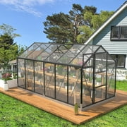 6 x 12Ft Outdoor Greenhouse, Linor Polycarbonate Greenhouses for Outdoors with 2 Vent Window, Aluminum Frame, Sliding Door, Large Green Houses for Outside, Walk in Greenhouse for Backyard, Garden