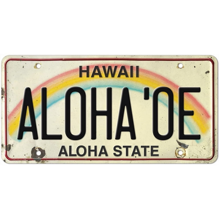 6 x 12in Vintage Hawaiian Embossed License Plate - ALOHA OE