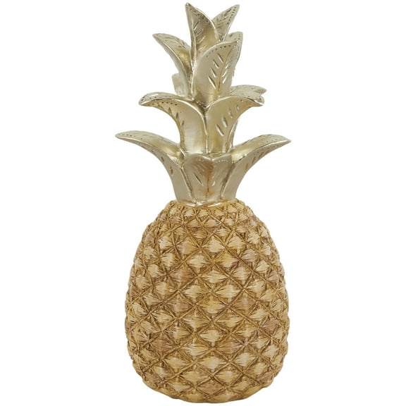 6" x 13" Gold Resin Textured Pineapple Fruit Sculpture with Carved Gold Top, by DecMode