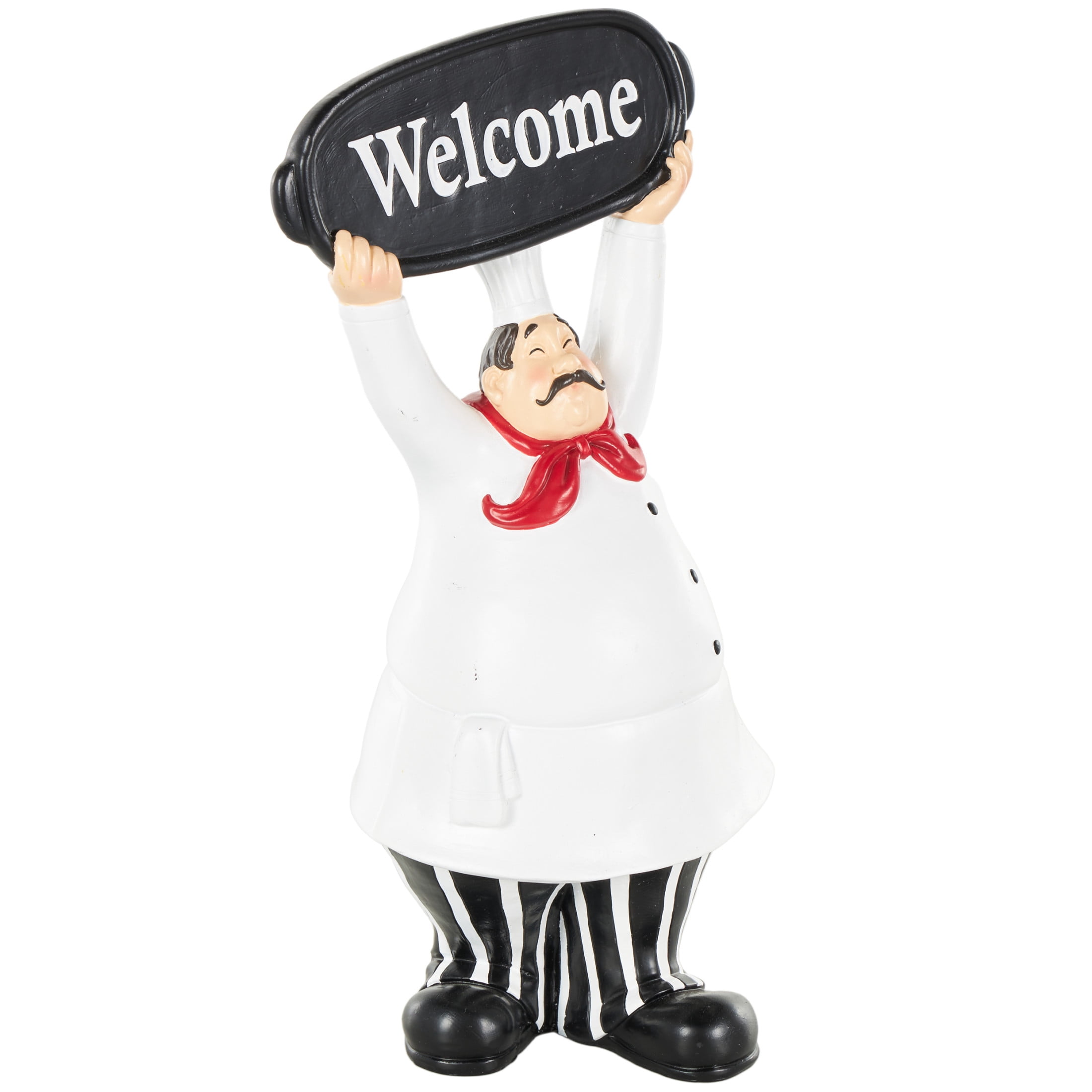 6" x 13" White Polystone Kitchen Decorative Figurine Chef Sculpture with Welcome Sign, by DecMode