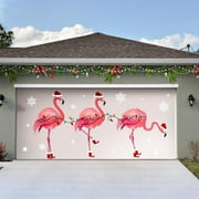 6 x 13 ft Christmas Flamingo Garage Door Decorations Christmas Garage Door Banner Large Flamingo Christmas Backdrop Holiday Garage Door Cover Murals for Xmas Indoor Outdoor House Wall Door