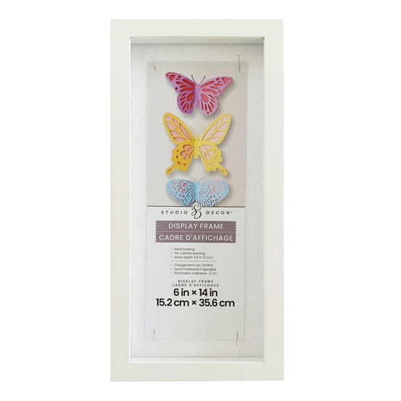 6" x 14" Flat White Display Picture Frame by Studio Décor - Includes Pre-attached Hanging Hardware - Horizontal or Vertical Display - 1 Pack