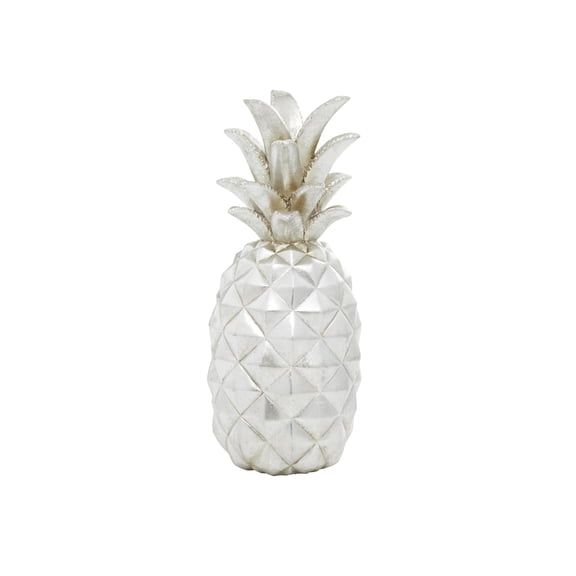6" x 14" Silver Polystone Pineapple Fruit Sculpture, by DecMode