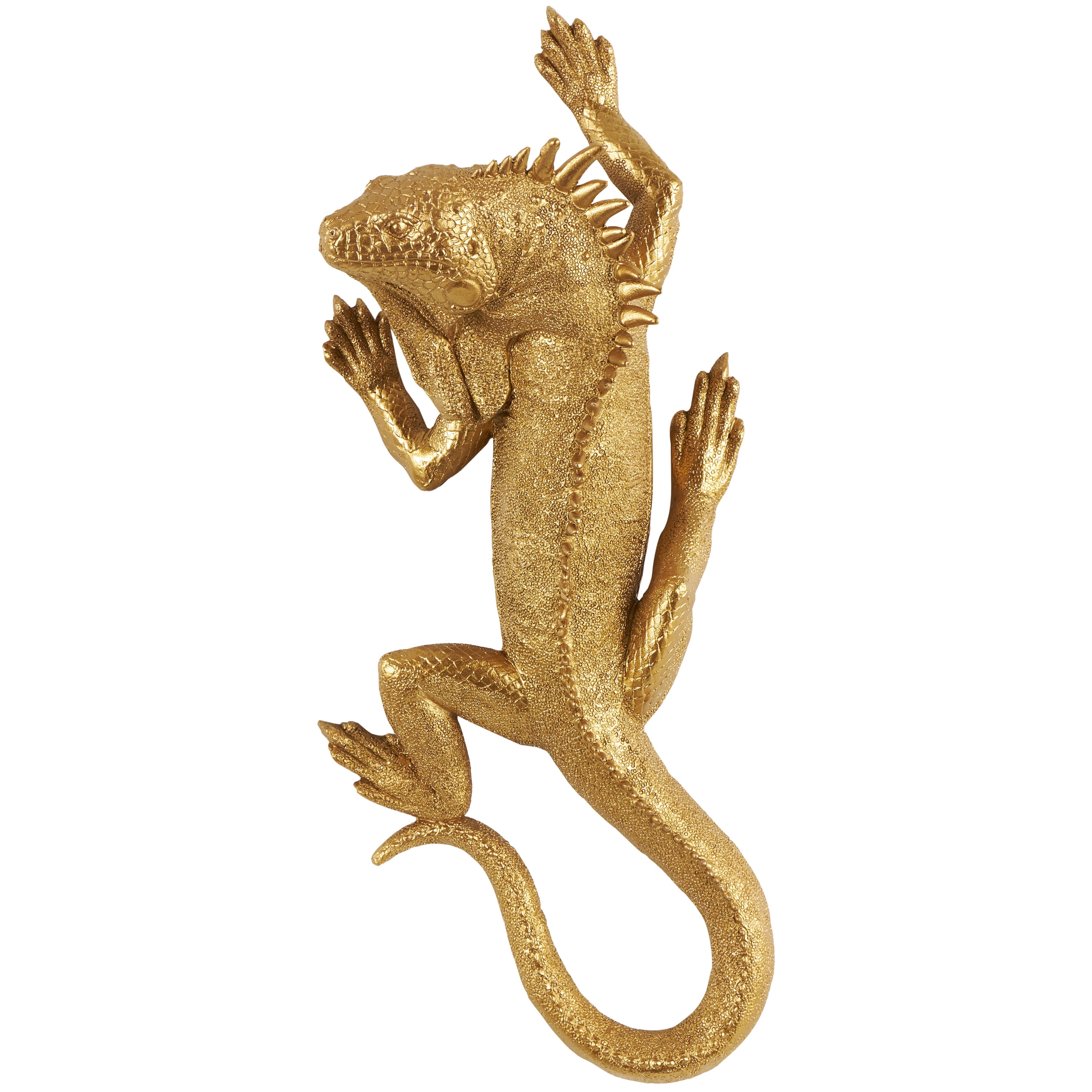 6" x 15" Gold Polystone Textured Climbing Lizard Sculpture, by DecMode
