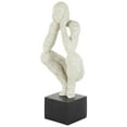 thumbnail image 1 of 6" x 16" Cream Polystone Crouching People Sculpture with Black Square Base, by DecMode, 1 of 9