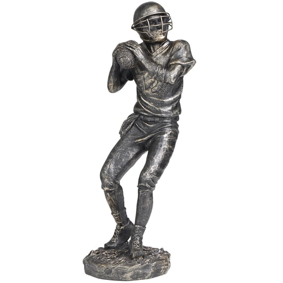 6" x 16" Silver Polystone Football Player Sculpture, by DecMode