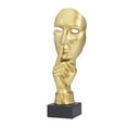 thumbnail image 1 of 6" x 17" Gold Porcelain Ceramic Quiet Gesture Mask Sculpture, by DecMode, 1 of 9