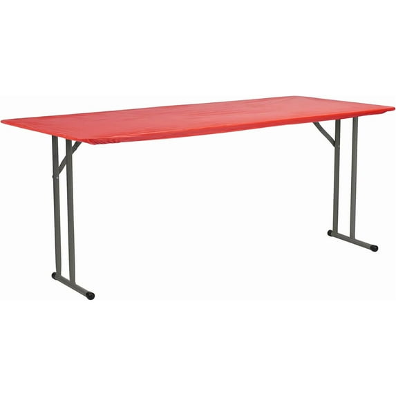 6' x 18" Narrow/Skinny Rectangle Fitted Plastic Table Covers 18" x 72", Bundle of 5 (Red)