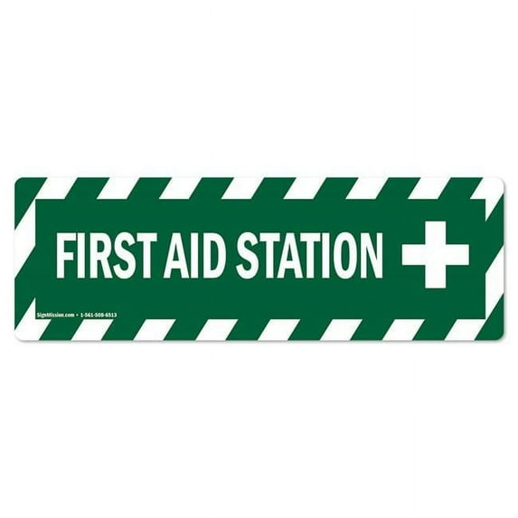 6 x 18 in. Non-Slip Vinyl Floor Decal - First Aid Station