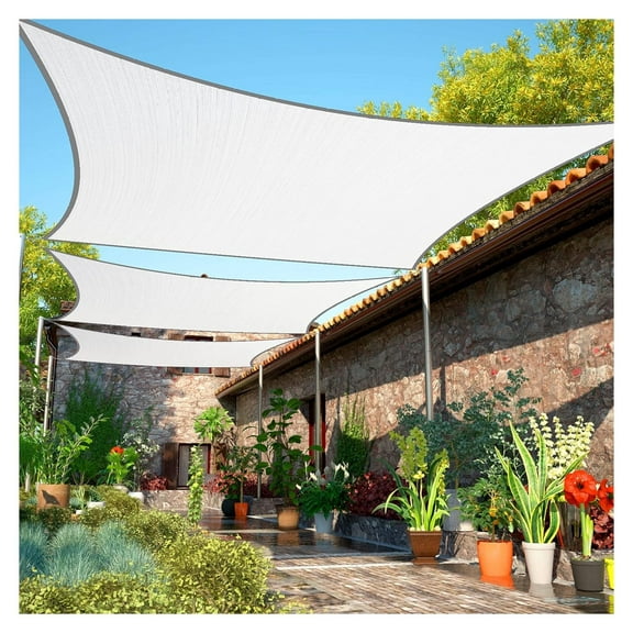 6' x 19' White Sun Shade Sail UPF50 Rectangle SMTAPR1620 Canopy Fabric Cloth Screen, Water and Air Permeable & UV Resistant, Heavy Duty, Carport Patio Outdoor - We Customize Size 6' x 19' custom size
