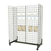 6' x 2' Gondola Wire Grid Panel Tower, Grid Wall Display Rack with Rolling Base, 4-Sided Floorstanding Display Fixture for Retail and Craft Fair