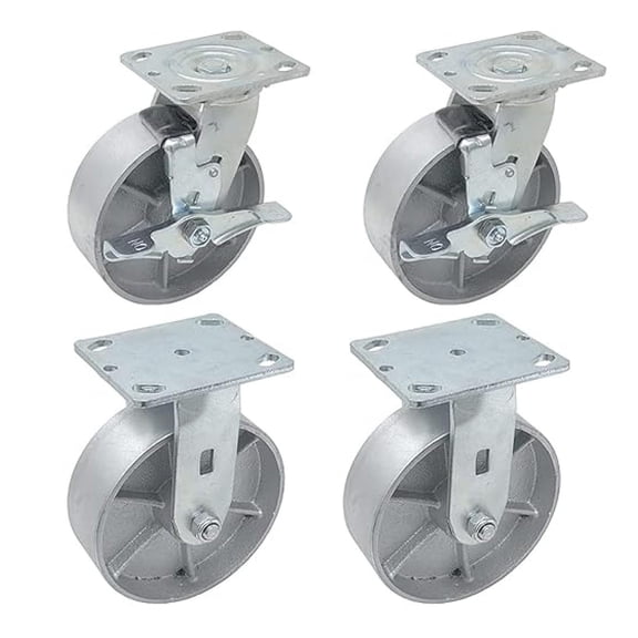 6" x 2" Steel Heavy Duty Caster, Set of 4 Industrial Casters | 2 Swivel Top Lock Brake Caster & 2 Rigid Top Plate Caster | Top Plate 4 x 4.5, Load Capacity 4,800 lbs per Set (4-Pack)
