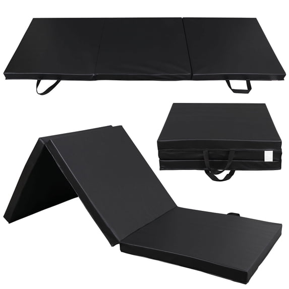 6' x 2' Tri-Fold Portable Folding Exercise Gym Mat Extra Thick Foam Gymnastics Mat Aerobics Yoga Martial Arts Stretching Core Workouts With Carrying Handle,Black