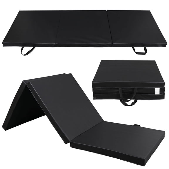 6' x 2' Tri-Fold Portable Folding Exercise Gym Mat Extra Thick Foam Gymnastics Mat Aerobics Yoga Martial Arts Stretching Core Workouts With Carrying Handle,Black