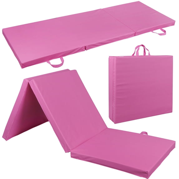 6' x 2' Tri-Fold Portable Folding Exercise Gym Mat Extra Thick Foam Gymnastics Mat Aerobics Yoga Martial Arts Stretching Core Workouts With Carrying Handle,Pink