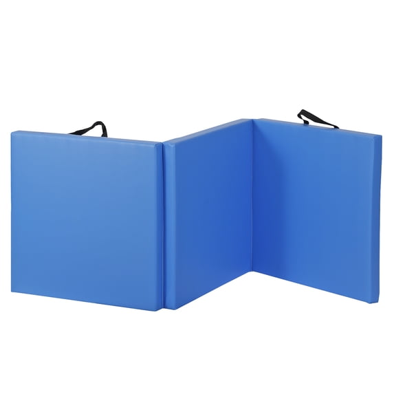 6' x 2' Tri-Fold Portable Folding Exercise Gym Mat Extra Thick Foam Gymnastics Mat Aerobics Yoga Martial Arts Stretching Core Workouts With Carrying Handle,Blue