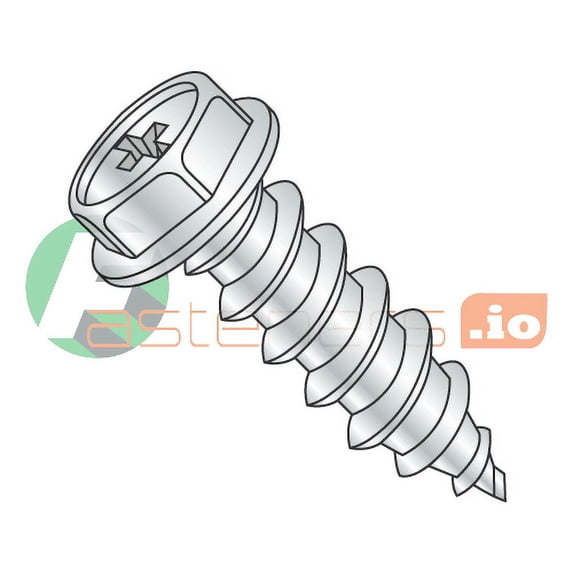 #6 x 2" Type AB Self-Tapping Screws / Phillips / Hex Washer Head / Steel / Zinc (Quantity: 3,000 pcs)