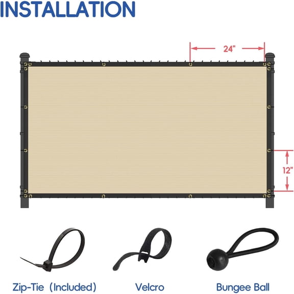 6' x 20' Beige Privacy Fence Screen Net Fencing 90% Privacy Blockage Windscreen Mesh Shade Cover with Copper Grommet for  Backyard Garden Swimming Pool, Zip Ties Included