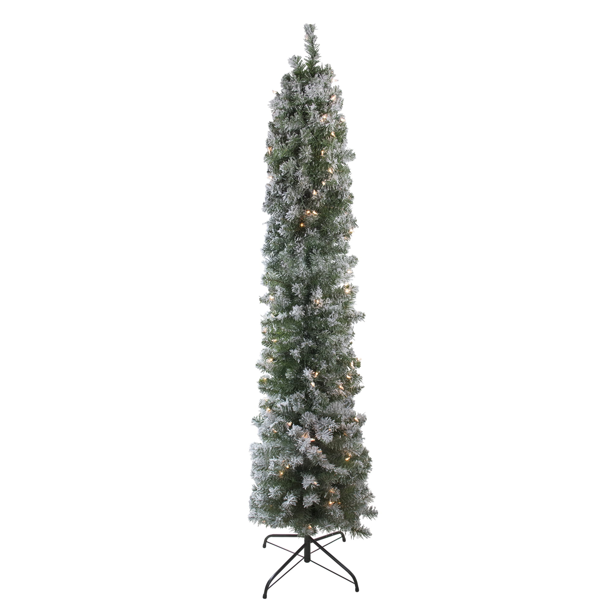 6' x 20" Pre-Lit Flocked Traditional Green Pine Pencil Artificial Christmas Tree - Clear Lights