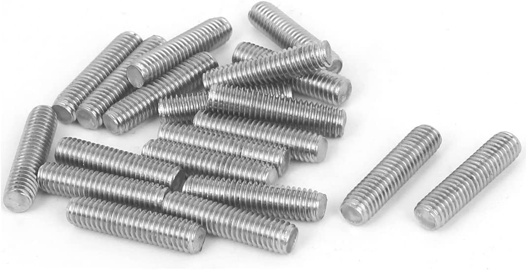 6 x 25 fully threaded 304 stainless steel rod stud bolts, silver color, 20 pieces pack