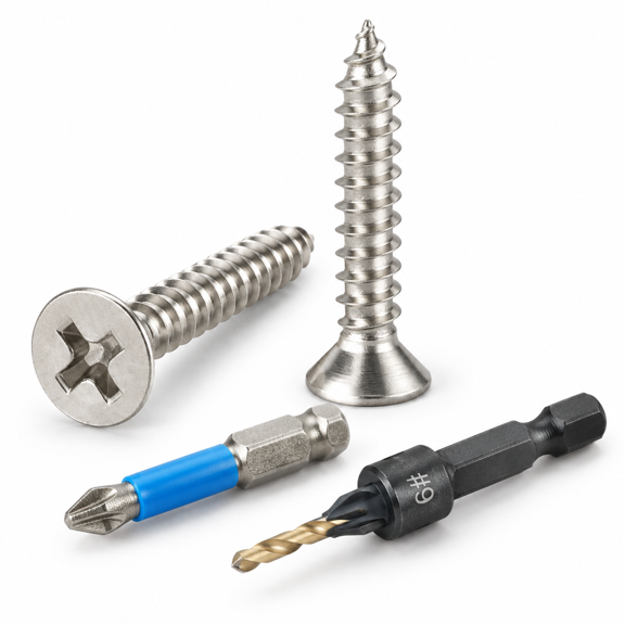 #6 x 3/4" Flat Head Phillips 304 Stainless Steel Wood Screw Kit with Countersink