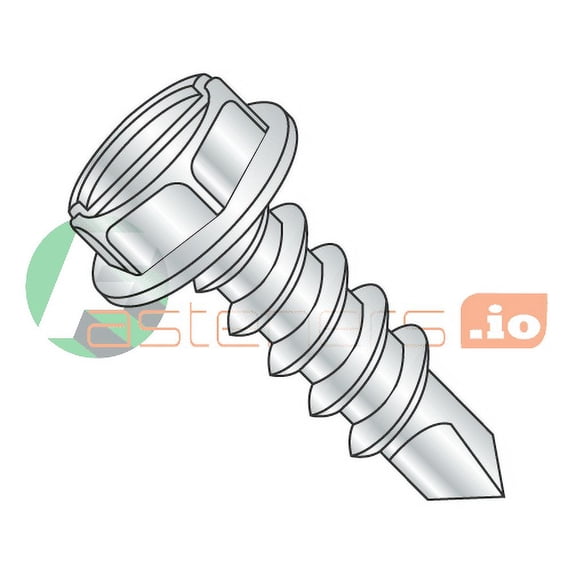 #6 x 3/4" Self-Drilling Screws / Slotted / Hex Washer Head / Steel / Zinc / #2 Drill Point (Quantity: 10,000 pcs)