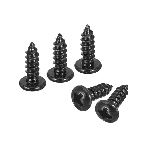 #6 x 3/8" Phillips Pan Head Self-tapping Screw, 50pcs - 304 Stainless Steel Round Head Wood Screw (Black)