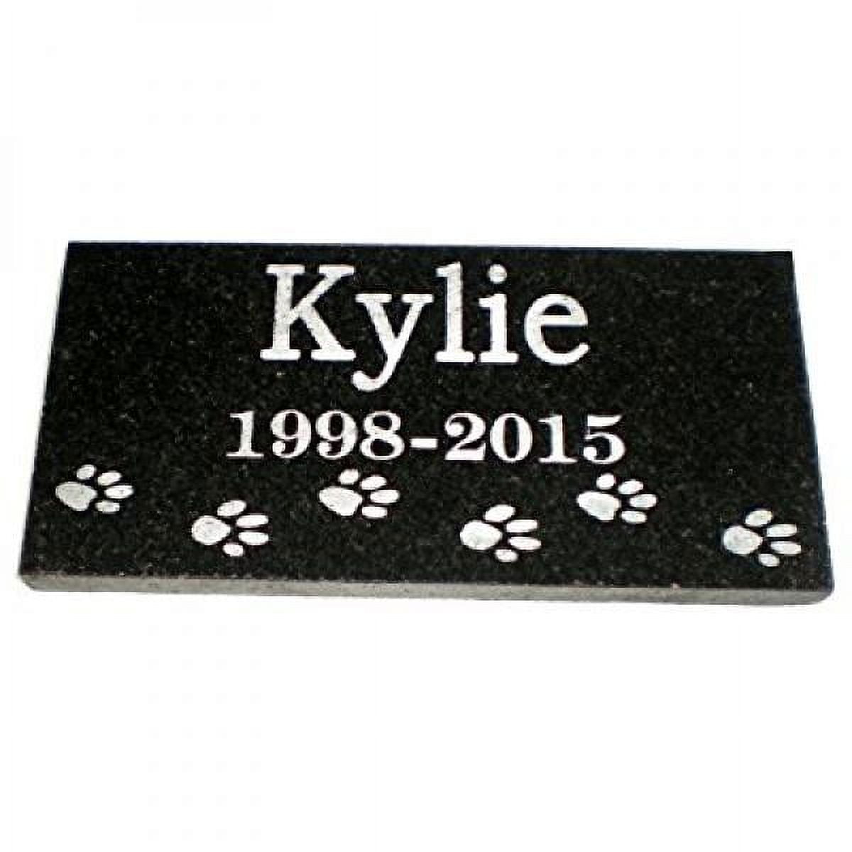 6 x 3 Name & Date Pet Memorial GRANITE Ornament Grave Marker Stone With  Small Paws Print & Bookman Font 