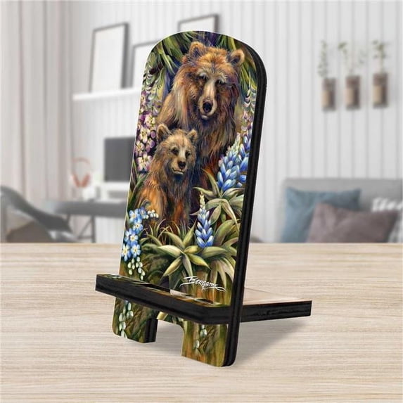 6 x 3 x 3 in. Grin & Bear it Grizzly Mother & Cub Cell Phone Stand Wildlife Decor with Wood Mobile Holder Organizer