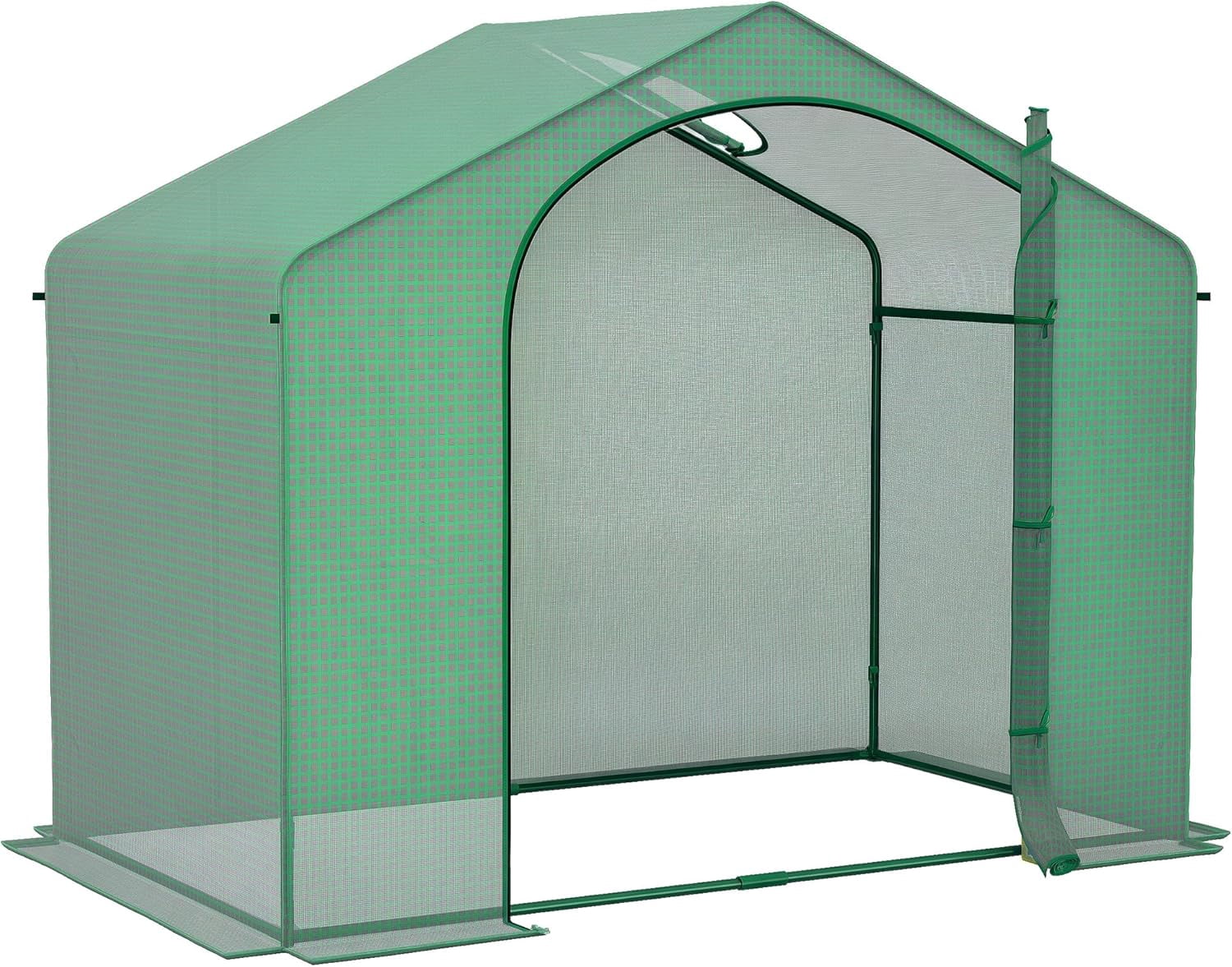 6' x 3' x 5' Portable Walk-in Greenhouse, PE Cover, Steel Frame Garden Hot House, Zipper Door, Top Vent for Flowers, Vegetables, Saplings, Tropical Plants, Green