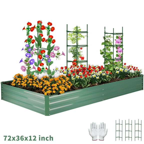 6 x 3 x1 Ft Galvanized Garden Bed Steel Planter Box Outdoor Gardening Vegetables Herbs Flowers Green