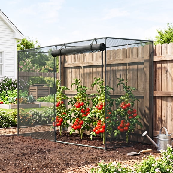 6 x 3ft Garden Crop Cage, Plant Protectors from Animals for Raised Beds, Pop-Up Fruit Tree and Vegetable Netting with Ground Stakes and Storage Bag, Black