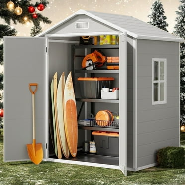 6 x 4.4 FT Outdoor Storage Shed Lofka Resin Shed with Lockable Door and Floor for Storing Lawn Mower, Gas Cans