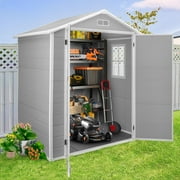 6' x 4.4' Plastic Outdoor Shed, All-Weather Resin Large Backyard Storage Sheds with Reinforced Floor, Lockable Door Garage Patio Garden Storage Shed