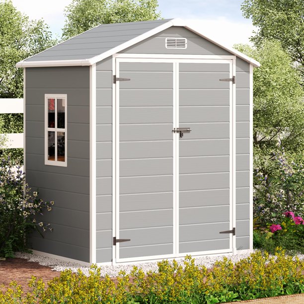 6' x 4.4' Plastic Outdoor Shed, AllWeather Resin Large Backyard