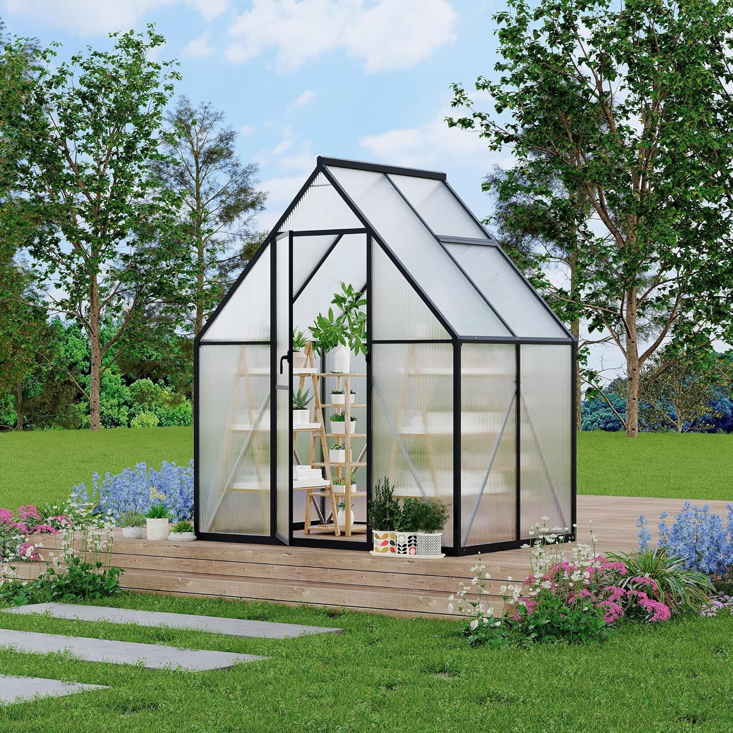 6' x 4'Aluminum Framed Polycarbonate Greenhouse,Heavy Duty Walk-in Garden Greenhouse with Roof Vent,Quick Setup