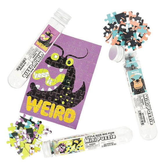 6" x 4" Doodle Monster Mini Puzzles in Plastic Tube - 12 pieces