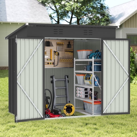 Clearance Storage Shed, Enyopro 6'x4' Outdoor Storage Sheds, Metal Storage House with Lockable Door, Storage Garden Tool shed for Lawnmower, Bike, Garage, Gray